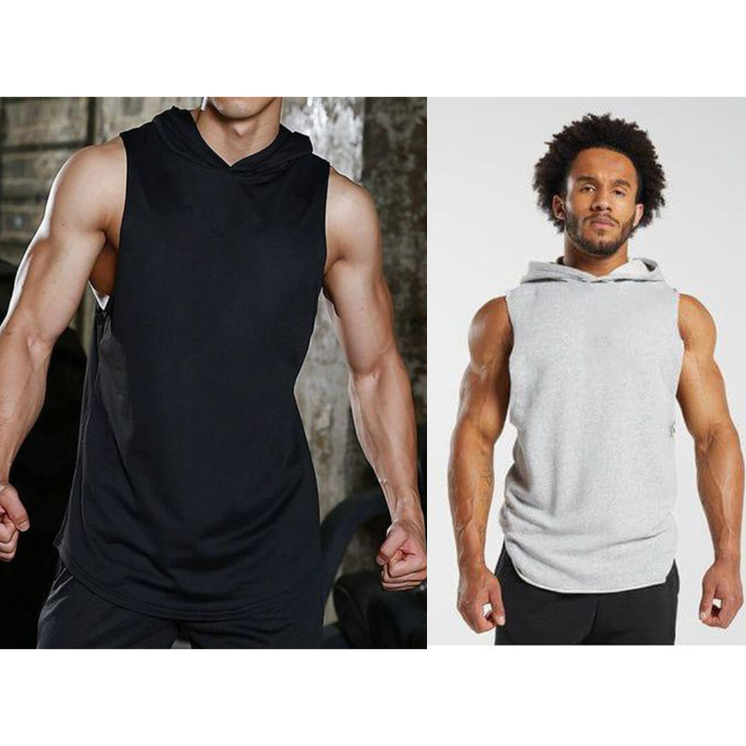 Pack Performance Athlétique : 2 Débardeurs à Capuche Homme - Noir & Gris