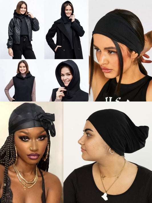 Pack Couvre-Cheveux Noir 6 en 1 – Hood, Headband, Bonnet & Durag | Style Élégant et Confort Quotidien